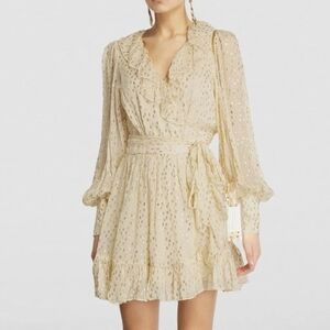 Zimmermann Silk And Lurex Wrapped Short Dress, Cream (Size 1, Small)